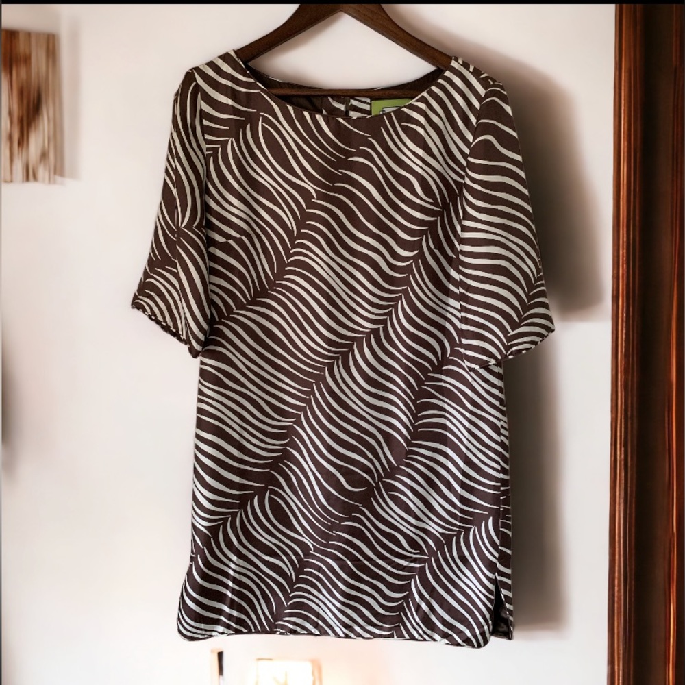 ELIZABETH MCKAY Chocolate And Ivory Feather Lindsay Tunic Dress 5054 - Picture 4 of 8